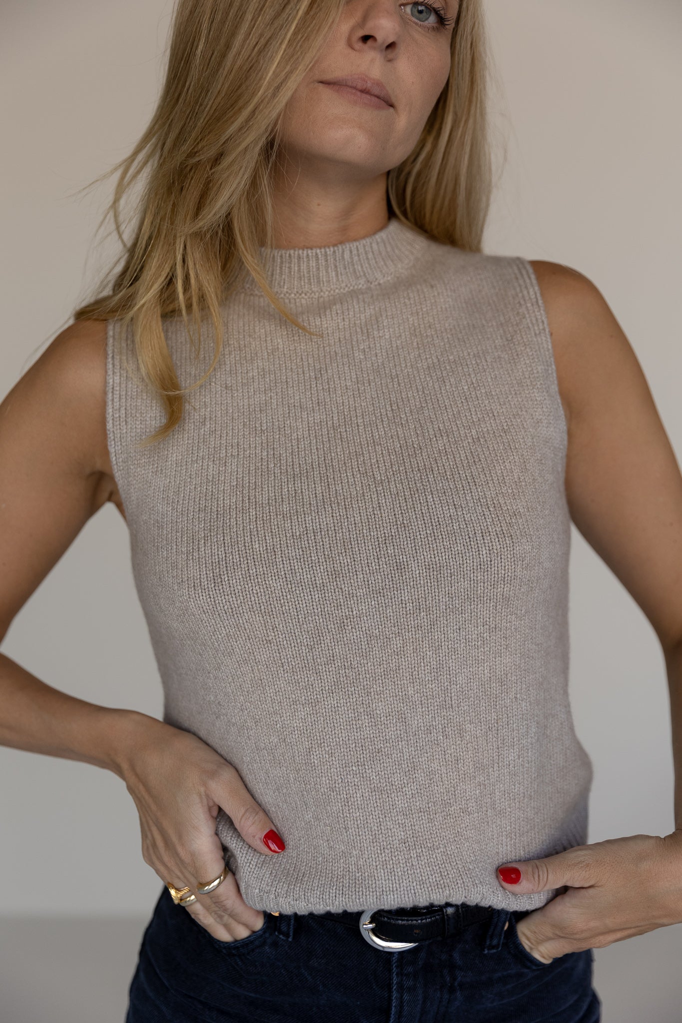 MOCK NECK TANK CASHMERE/SILK BROWN