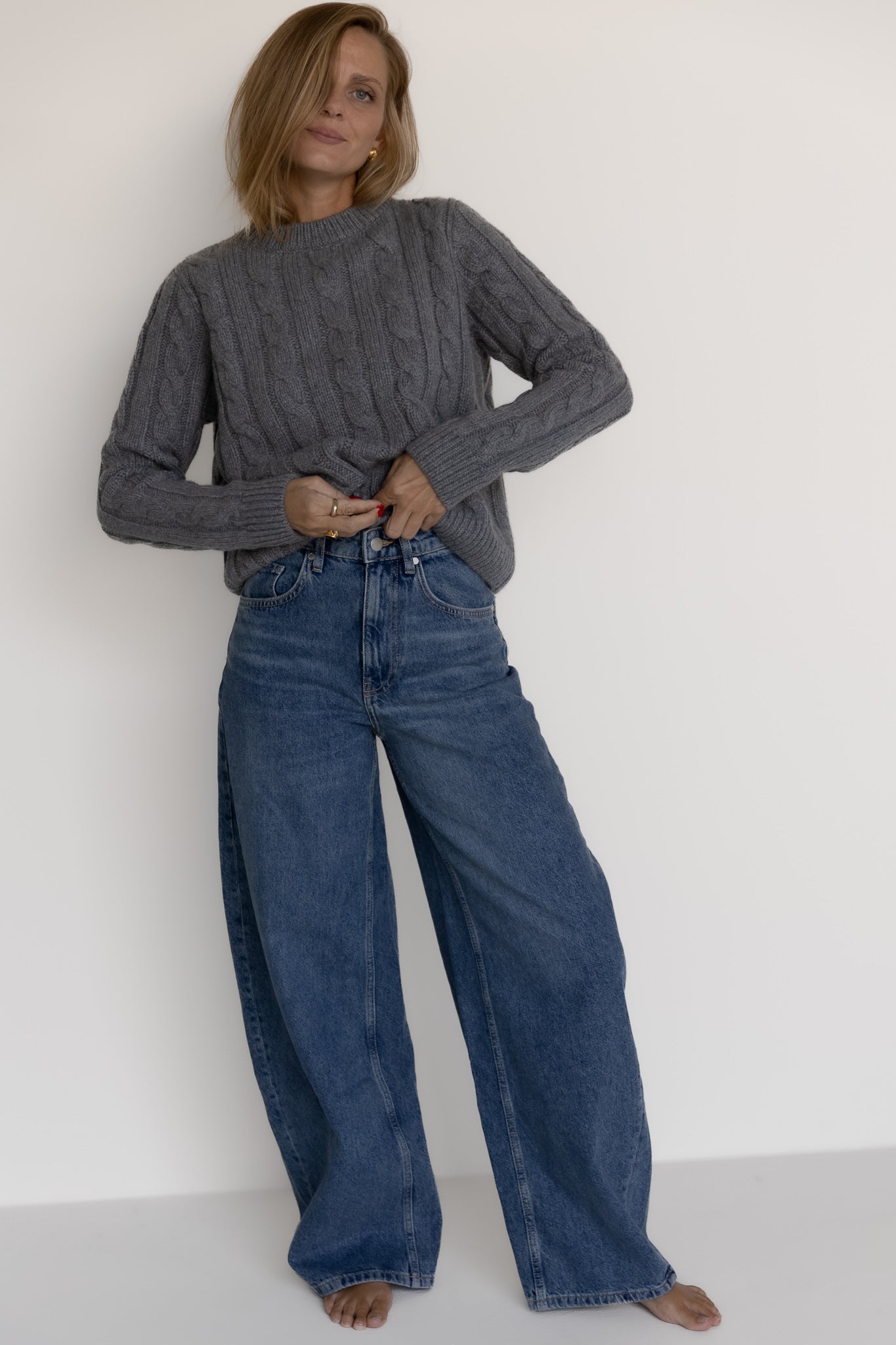 CABLE KNIT SWEATER CASHMERE GREY