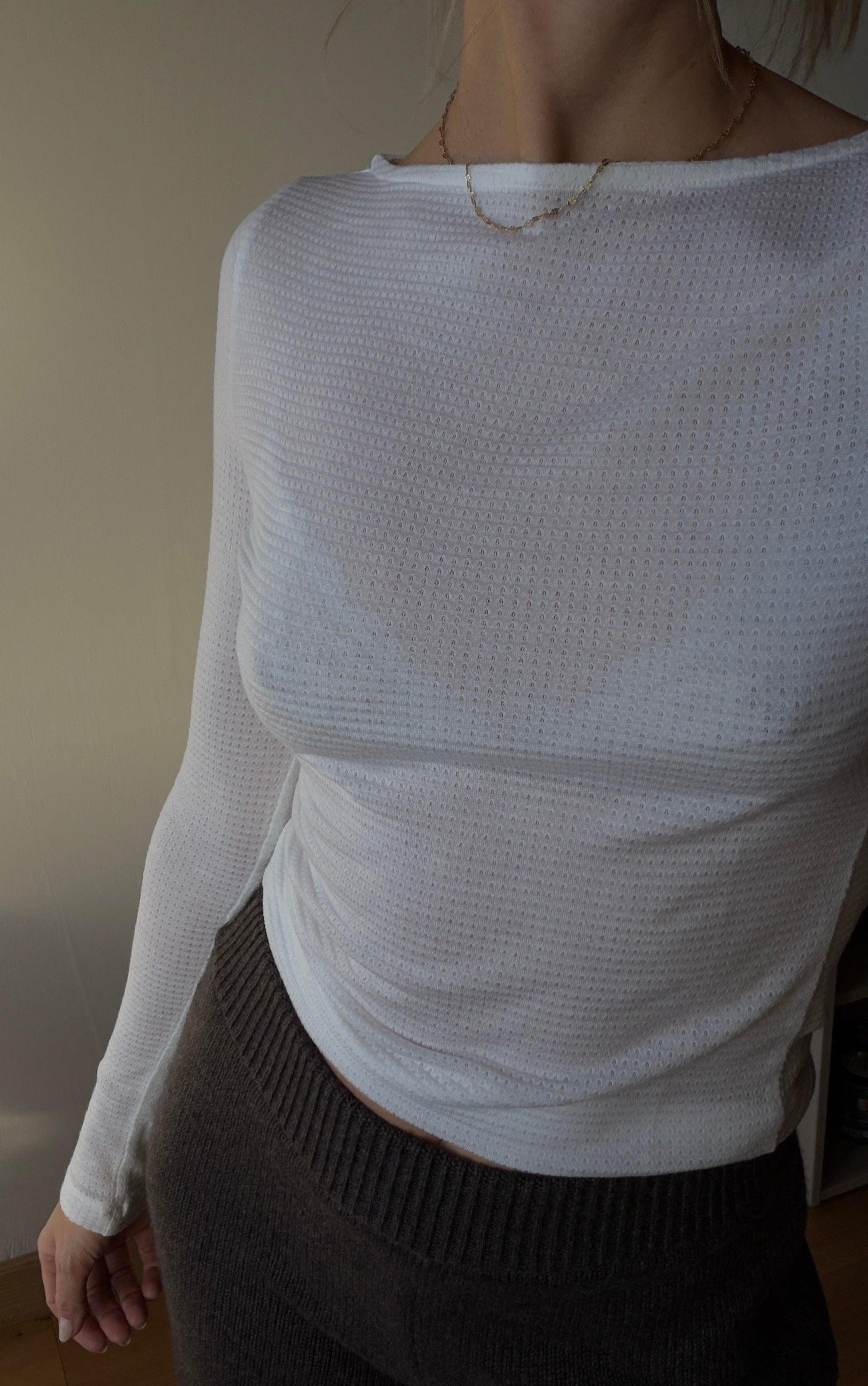 MERINO WAFFLE BOATNECK LONGSLEEVE WHITE