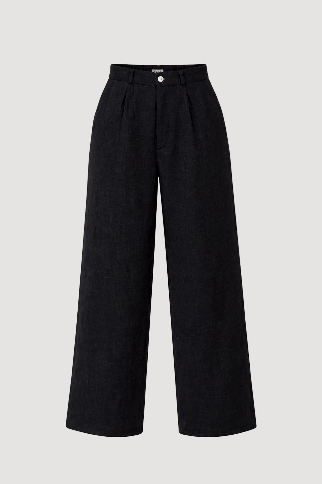 Black wide-leg pants on a white background