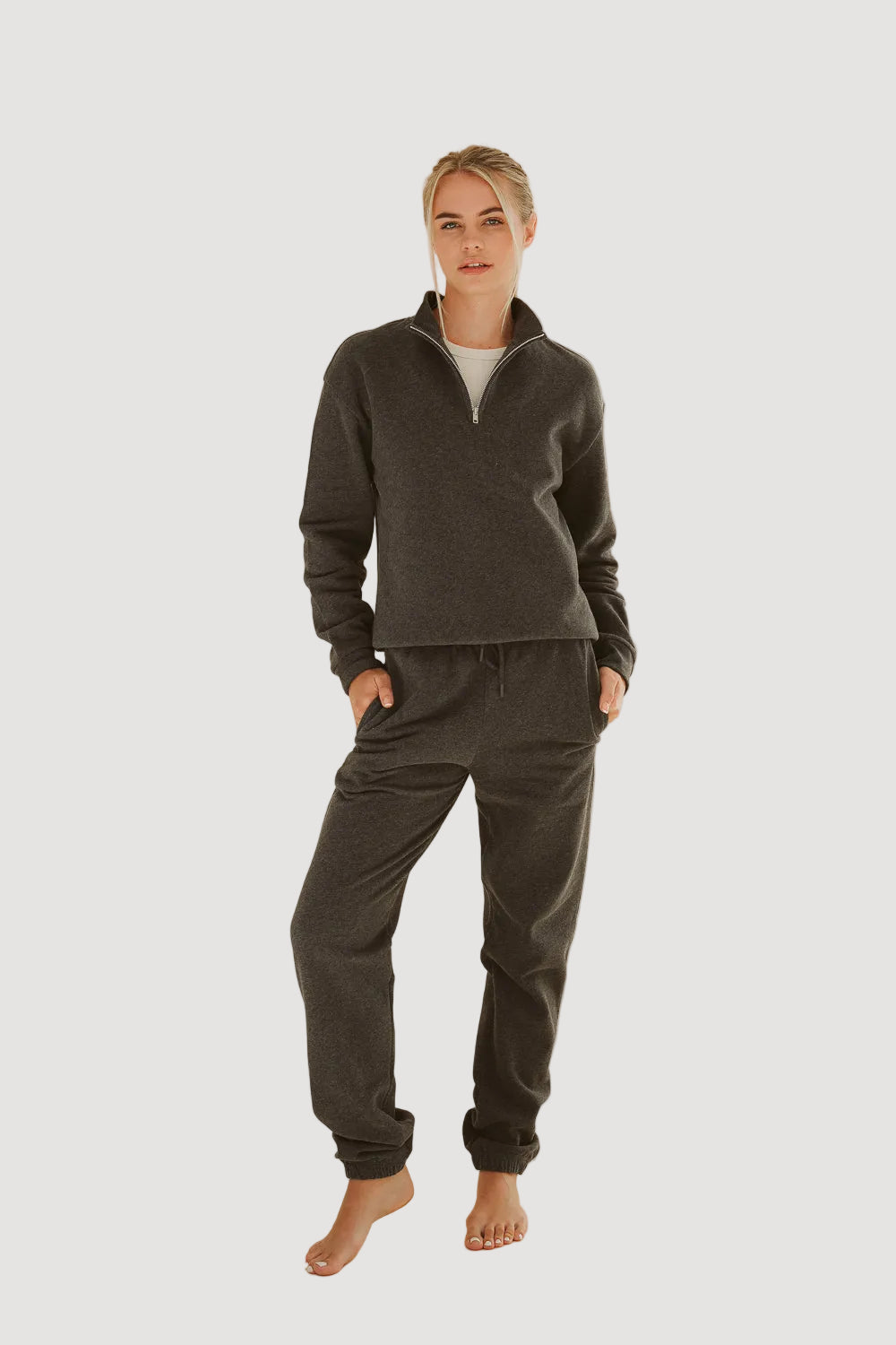 PULL SEMI-ZIÉ GRIS FONCÉ