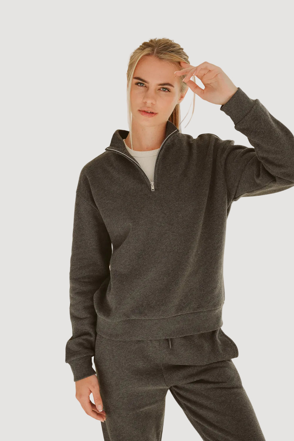 PULL SEMI-ZIÉ GRIS FONCÉ
