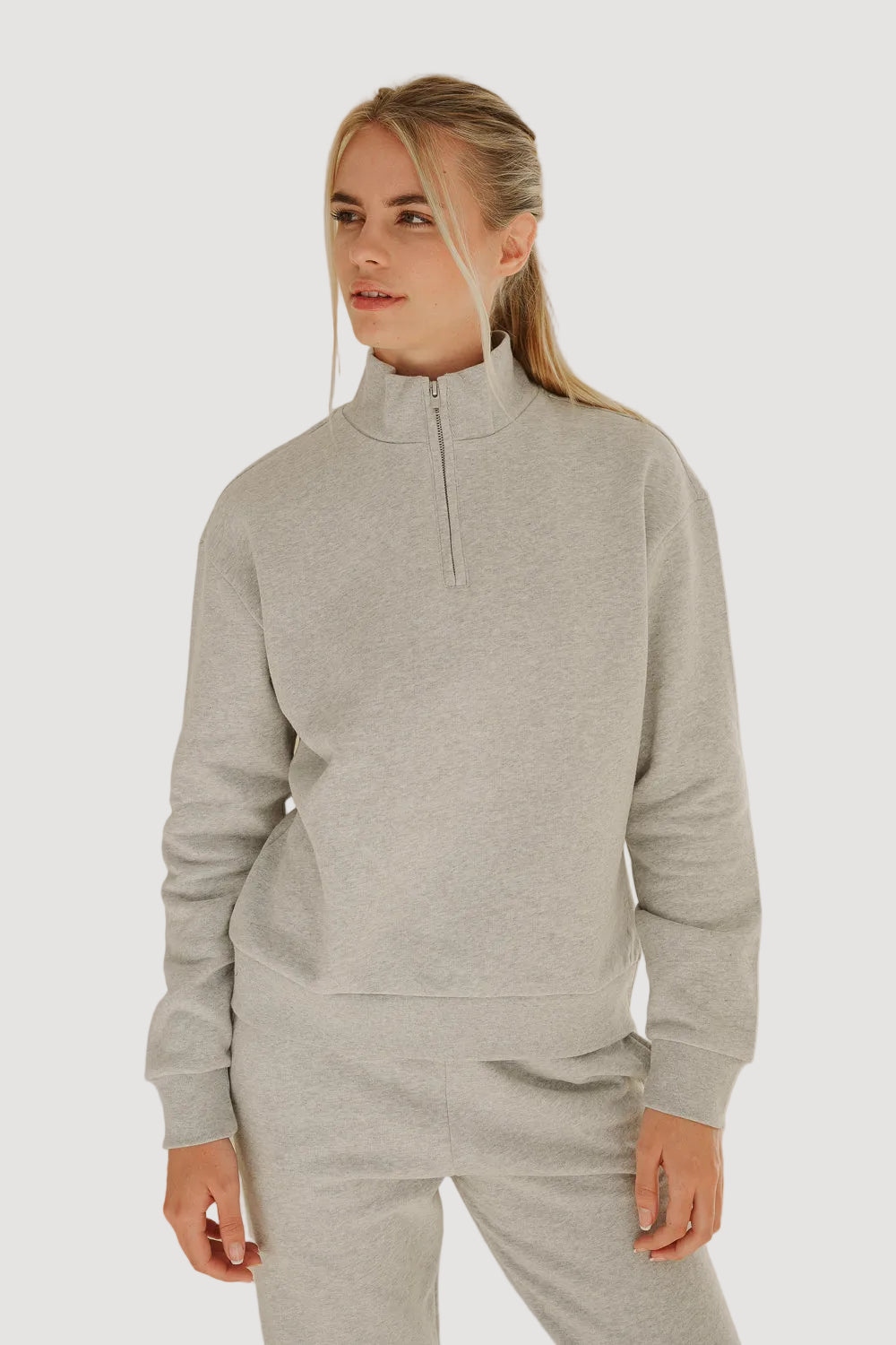 PULL MI-ZIP GRIS CLAIR