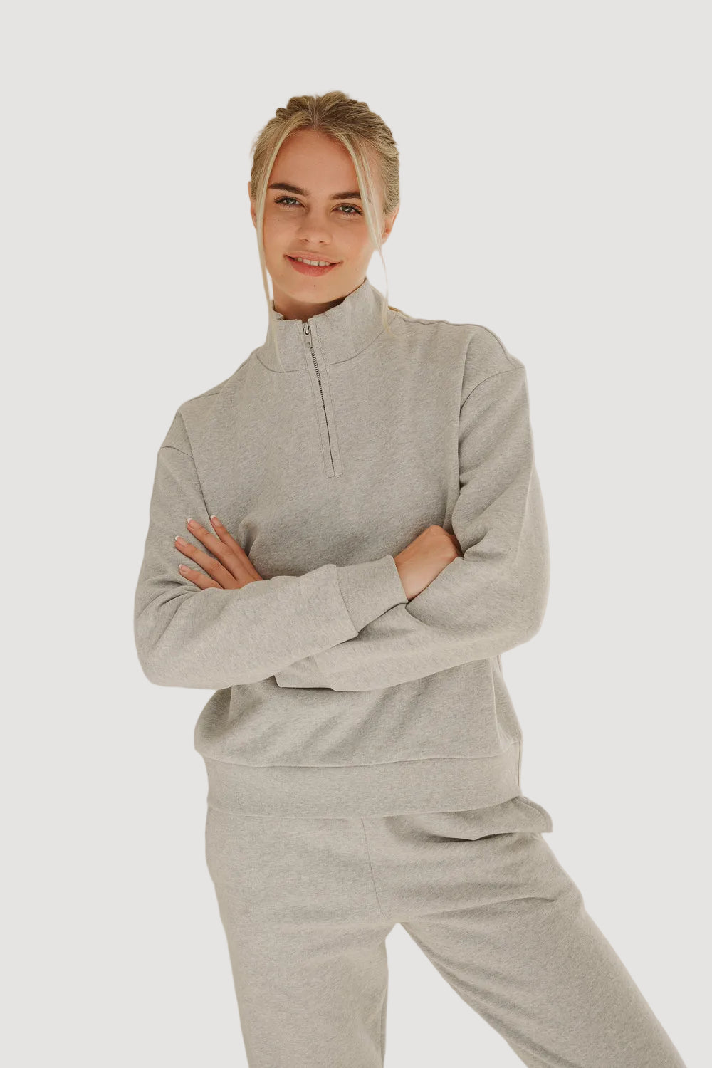 PULL MI-ZIP GRIS CLAIR