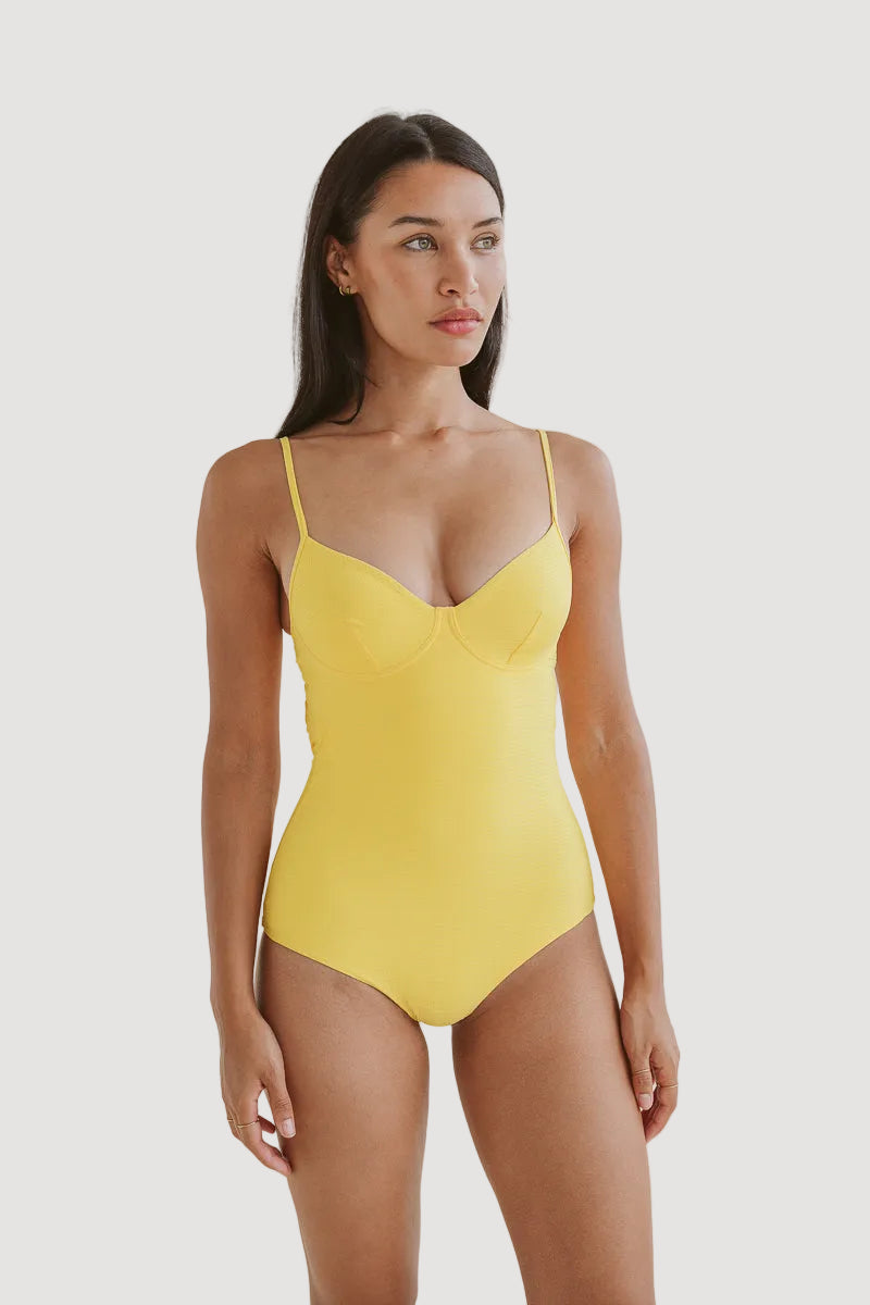 MAILLOT UNE-PIÈCE SOLEIL CITRON - NID D'ABEILLE - TISSUE RECYCLÉ