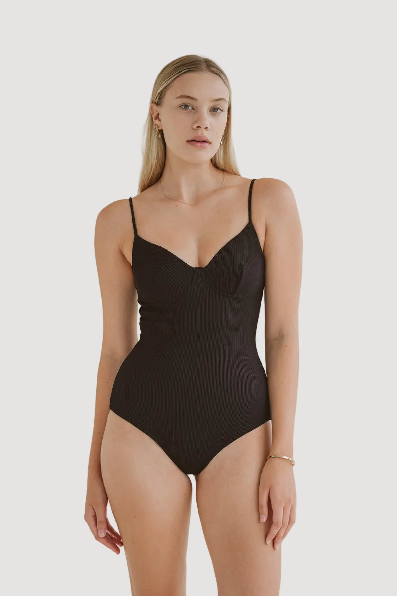 SOLEIL ONEPIECE BLACK - RIB - Recycled fabric