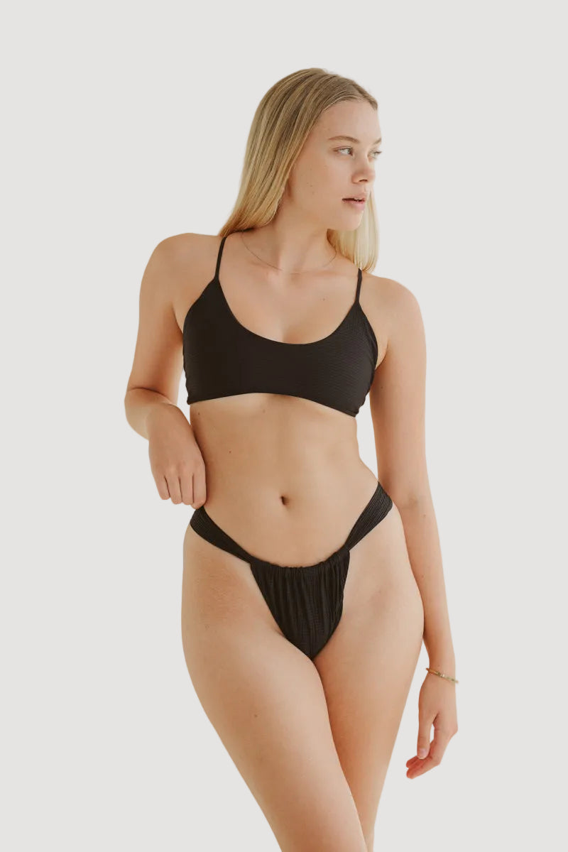 BAS DE MAILLOT MAHALO NOIR - NID D'ABEILLE - TISSUE RECYCLÉ