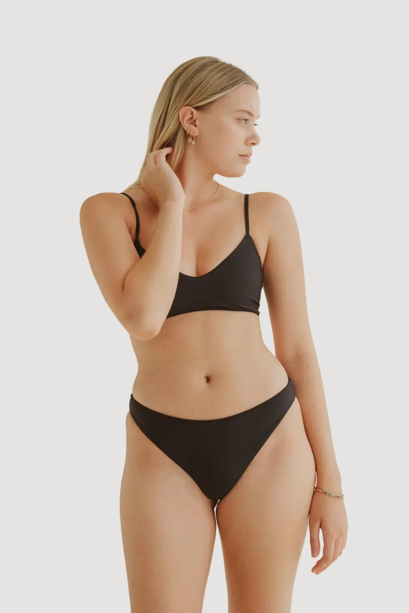 HAUT DE MAILLOT PALOMA NOIR - NID D'ABEILLE - TISSUE RECYCLÉ