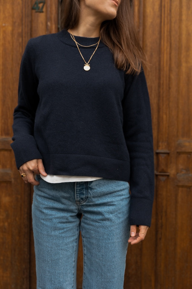 ATIN SWEATER NAVY (COTTON / CASHMERE)
