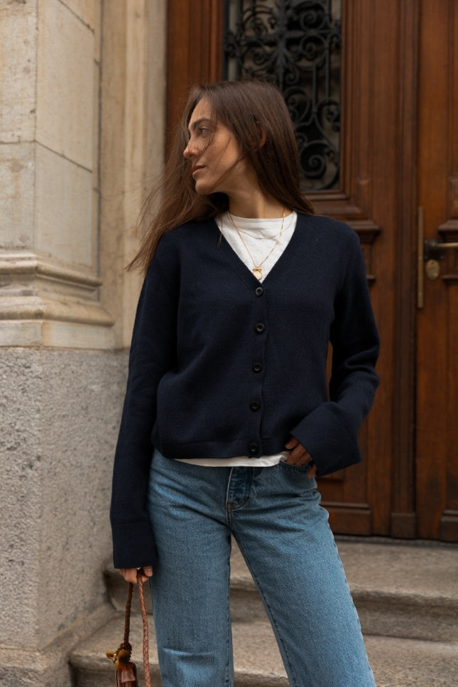 NANA CARDIGAN NAVY (COTTON / CASHMERE)