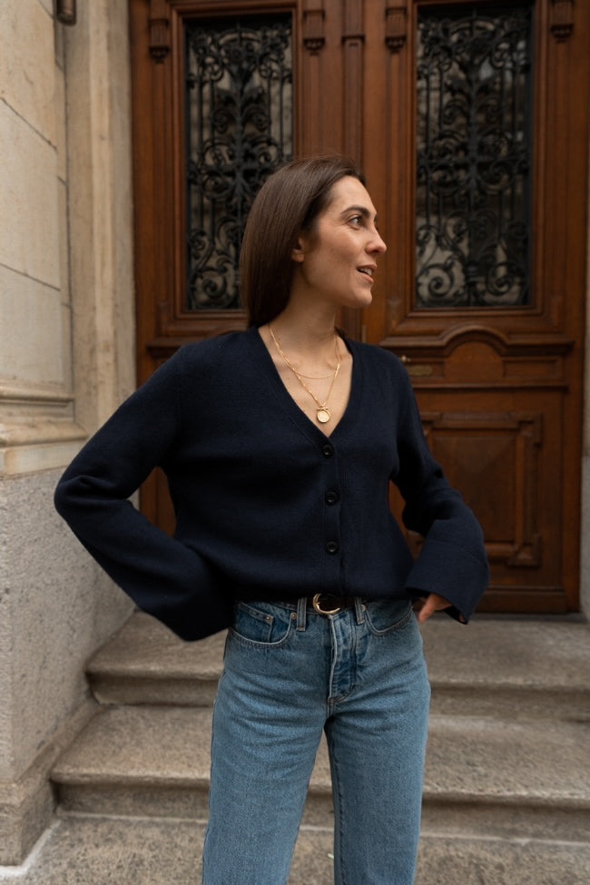 NANA CARDIGAN NAVY (COTTON / CASHMERE)