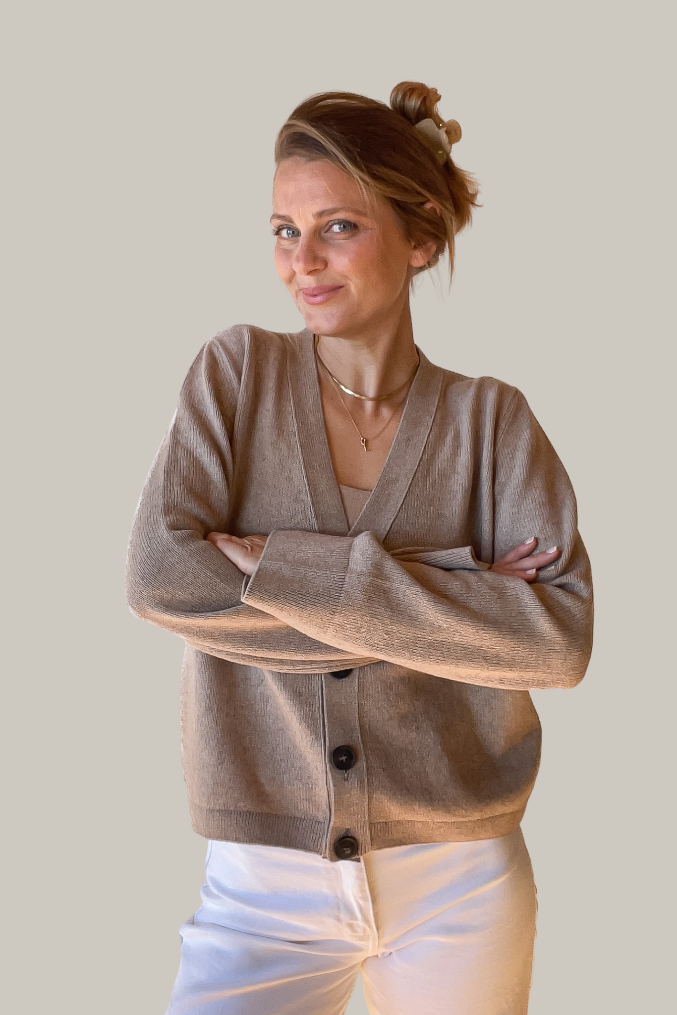 NANA CARDIGAN TAUPE (COTTON / CASHMERE)
