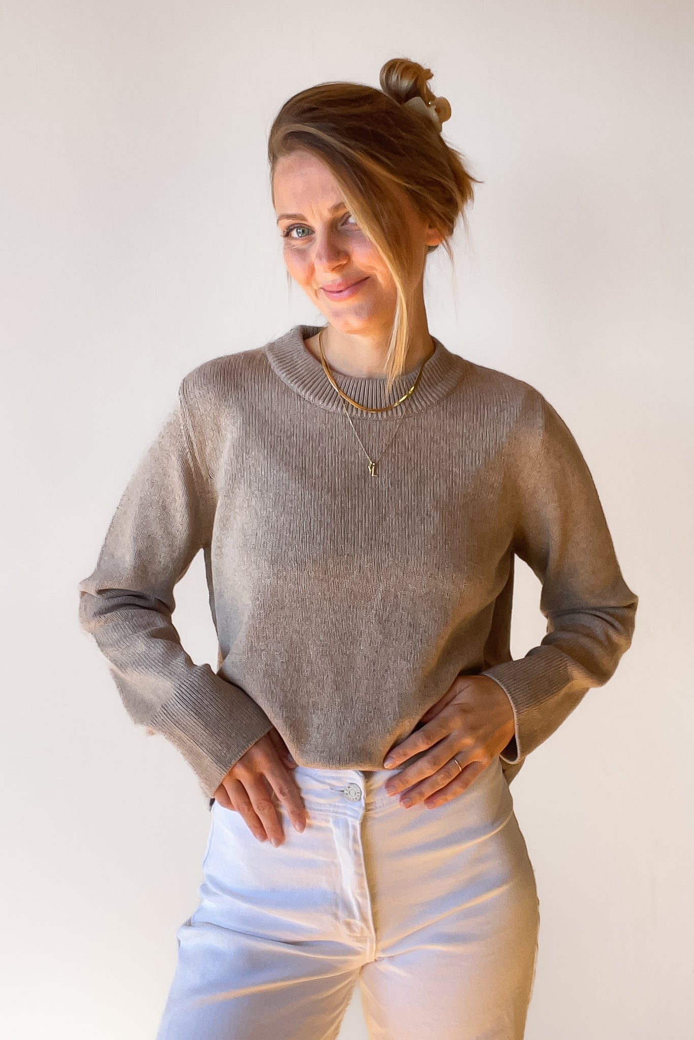 ATIN SWEATER TAUPE (CASHMERE/COTTON)