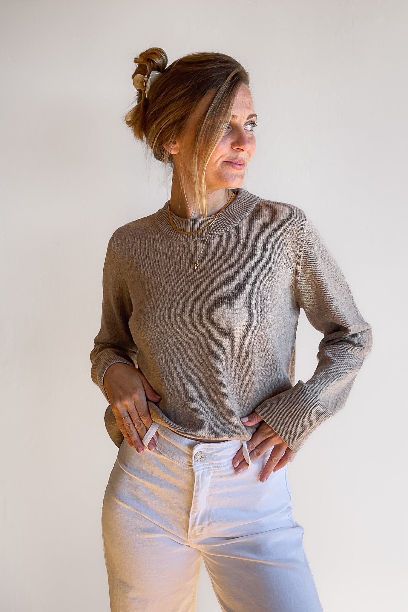 ATIN SWEATER TAUPE (CASHMERE/COTTON)