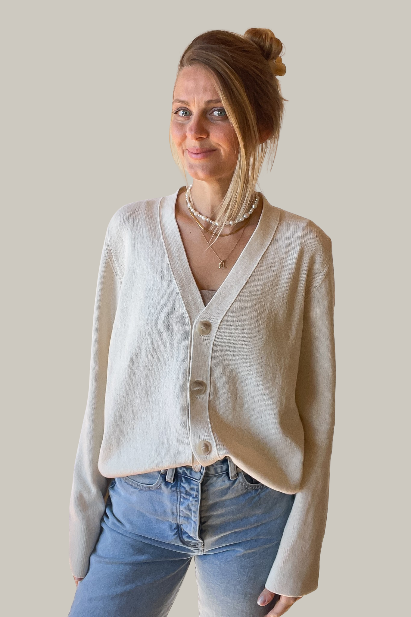 NANA CARDIGAN ECRU (COTTON / CASHMERE)