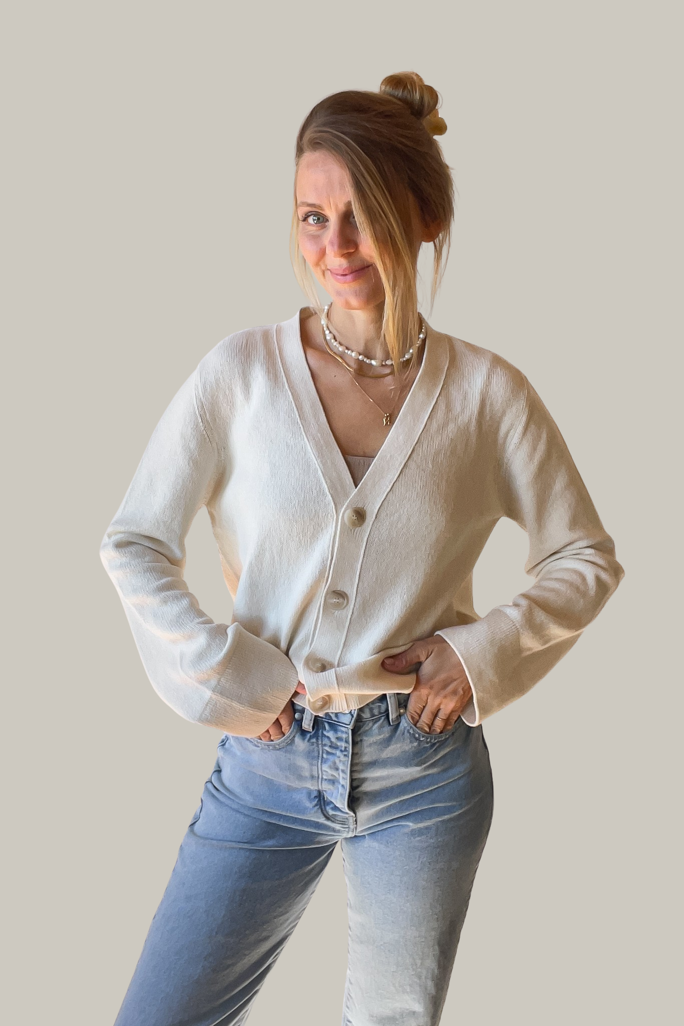 NANA CARDIGAN ECRU (COTTON / CASHMERE)