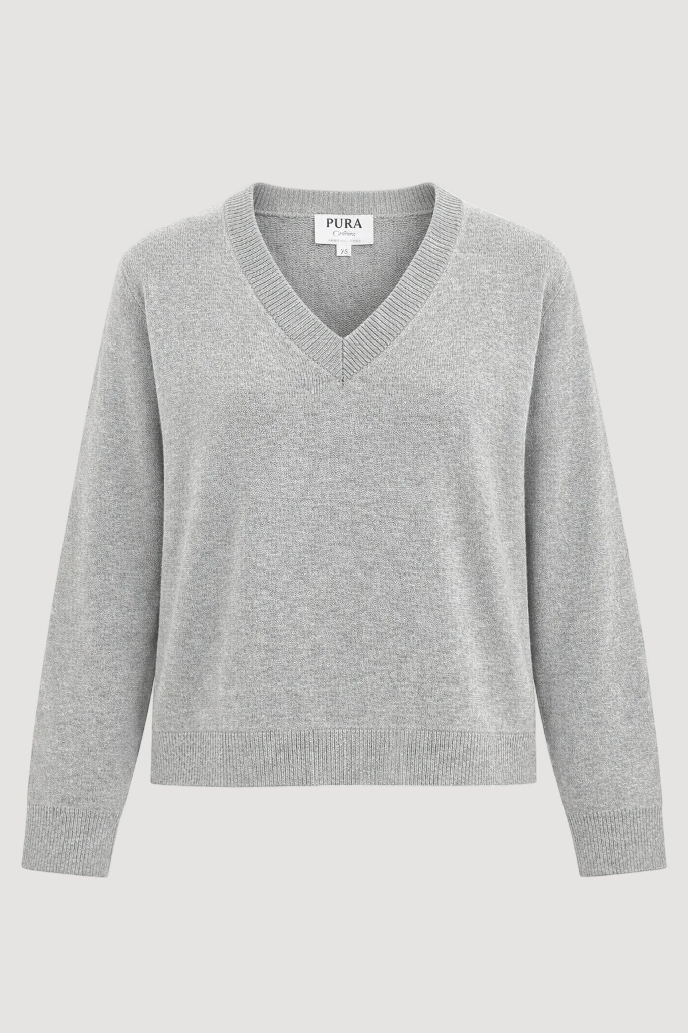 Lola v-ausschnitt pullover hellgrau biobaumwolle/kaschmir