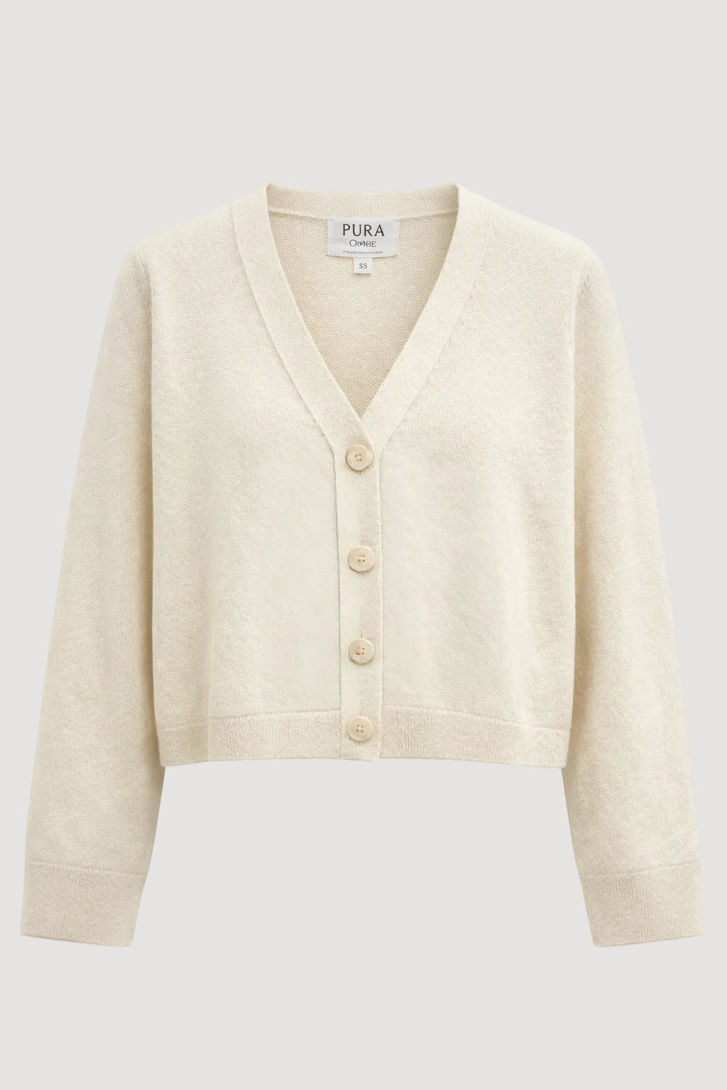 Beige cardigan with buttons on a white background
