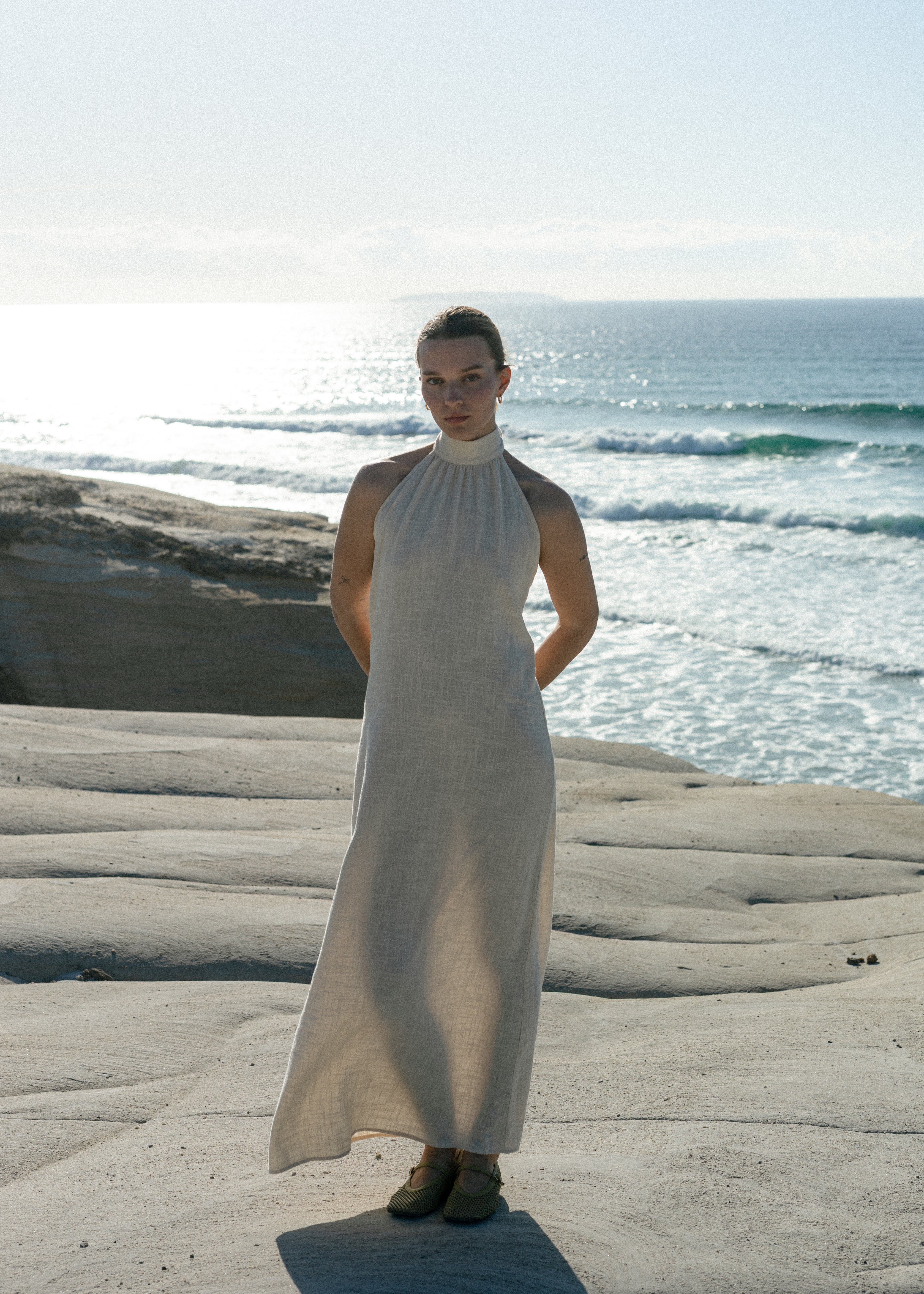 Rückenfreies maxi dress 100% biobaumwolle weiss