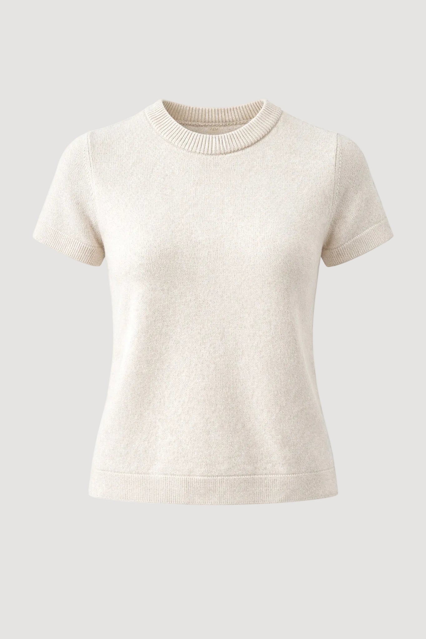 Beige short-sleeve sweater on a white background