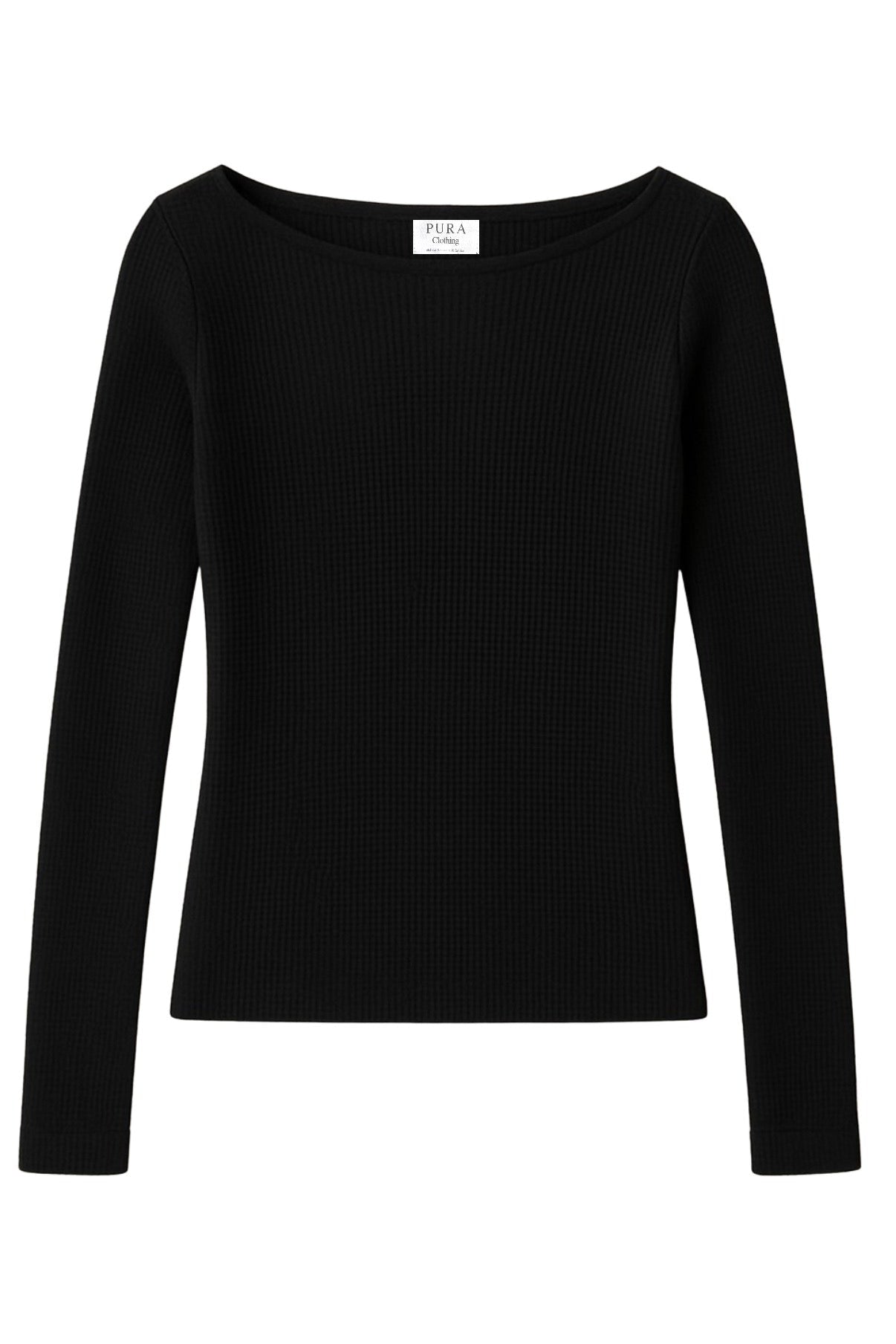 Black long-sleeve top on a white background