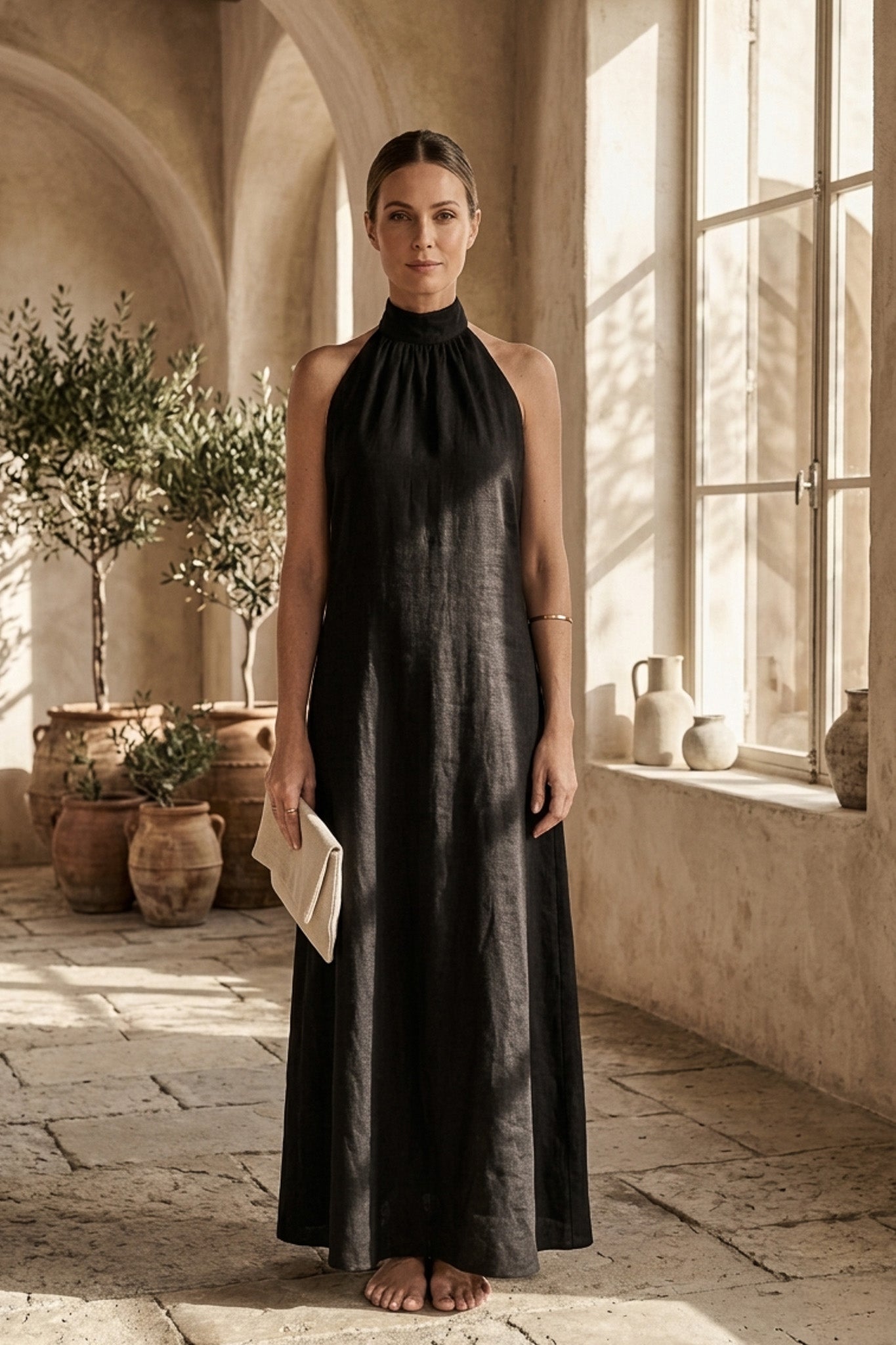 LA ROBE LONGUE EN COTON NOIR
