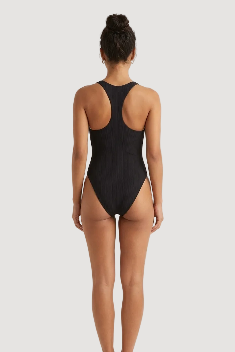 PURA Ethical sustainable onepiece maari swimsuit rib recycled fabric black back