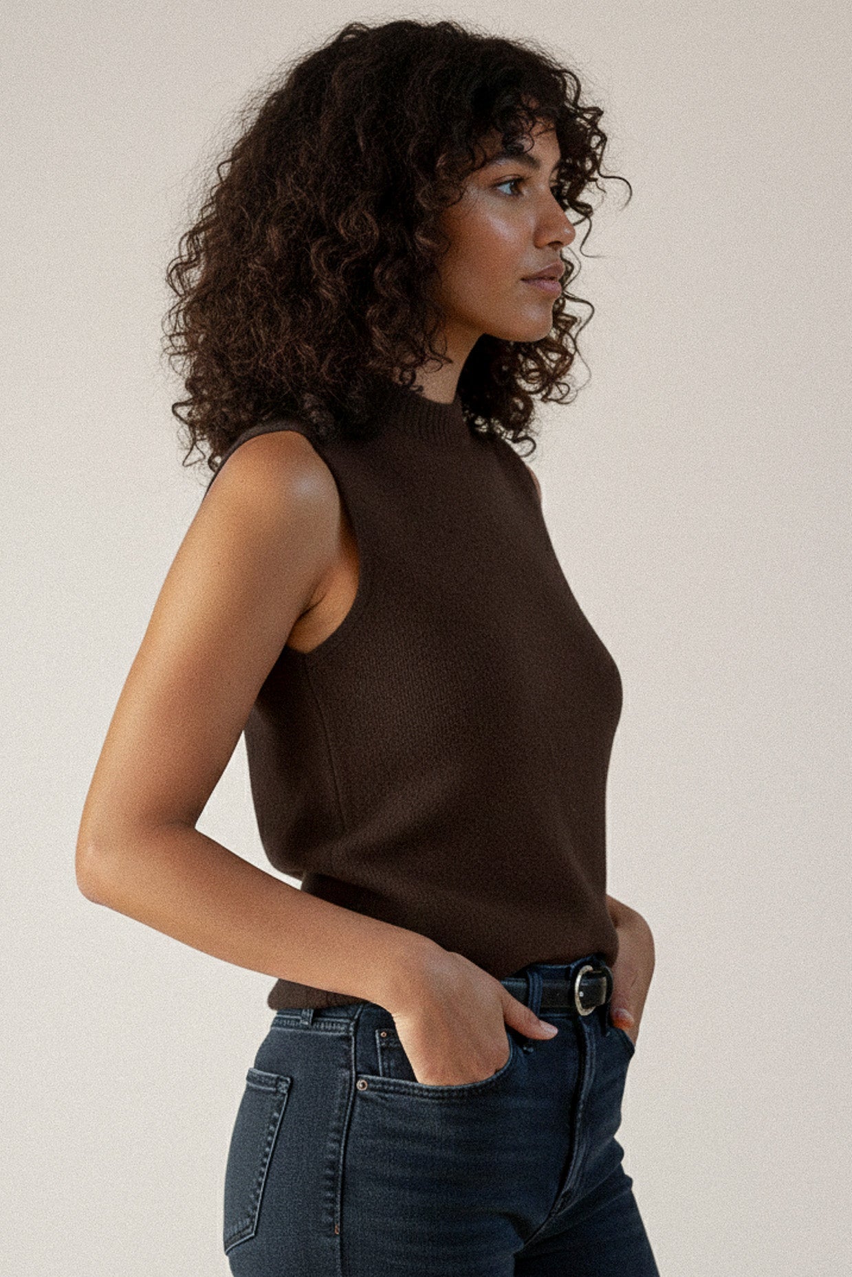 MOCK NECK TANK CASHMERE/SILK BROWN