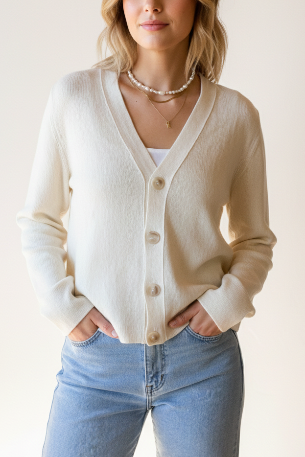 NANA CARDIGAN ECRU (COTTON / CASHMERE)