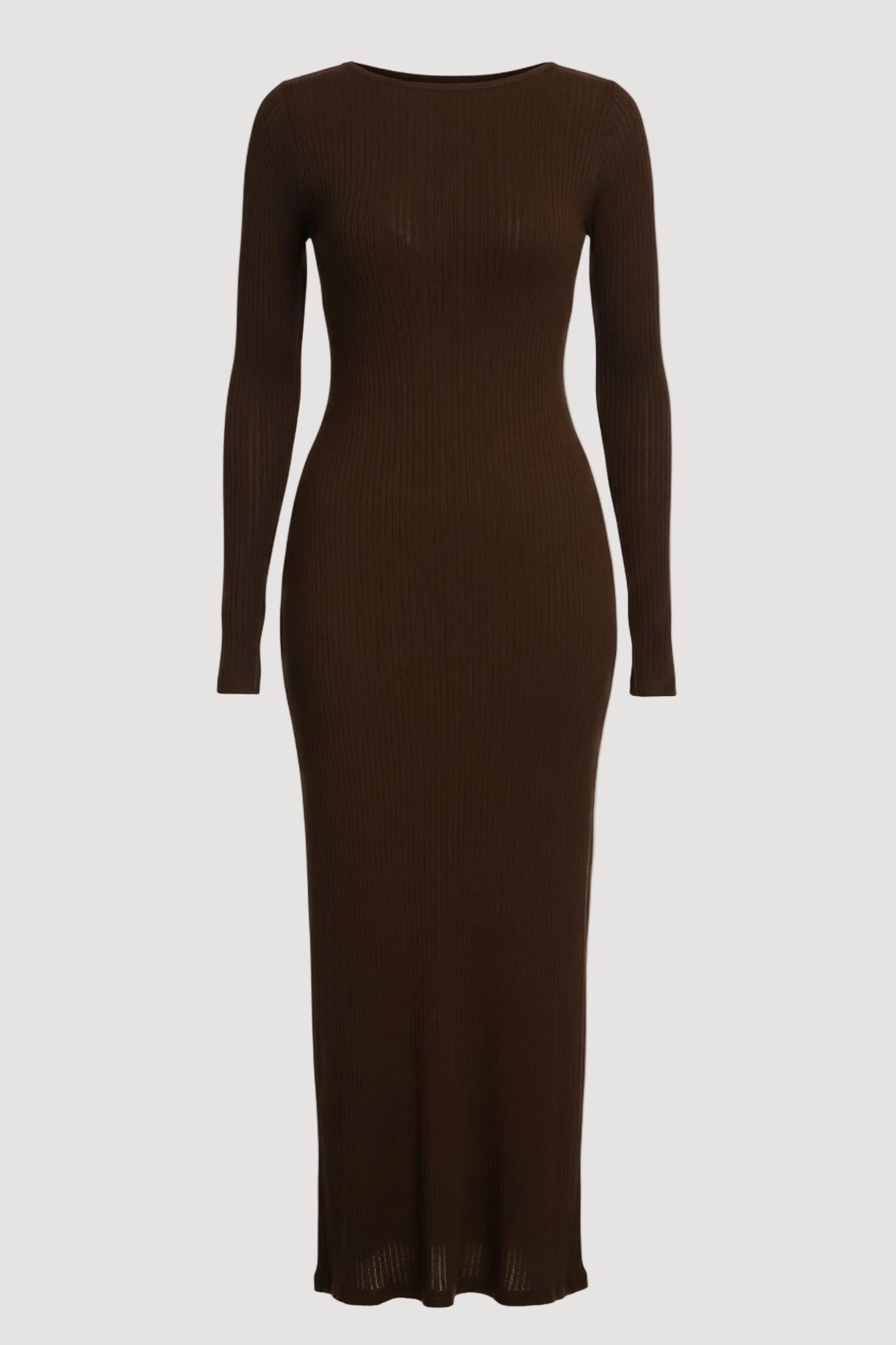 Tencel/biobaumwolle rippenstrick langarmkleid braun