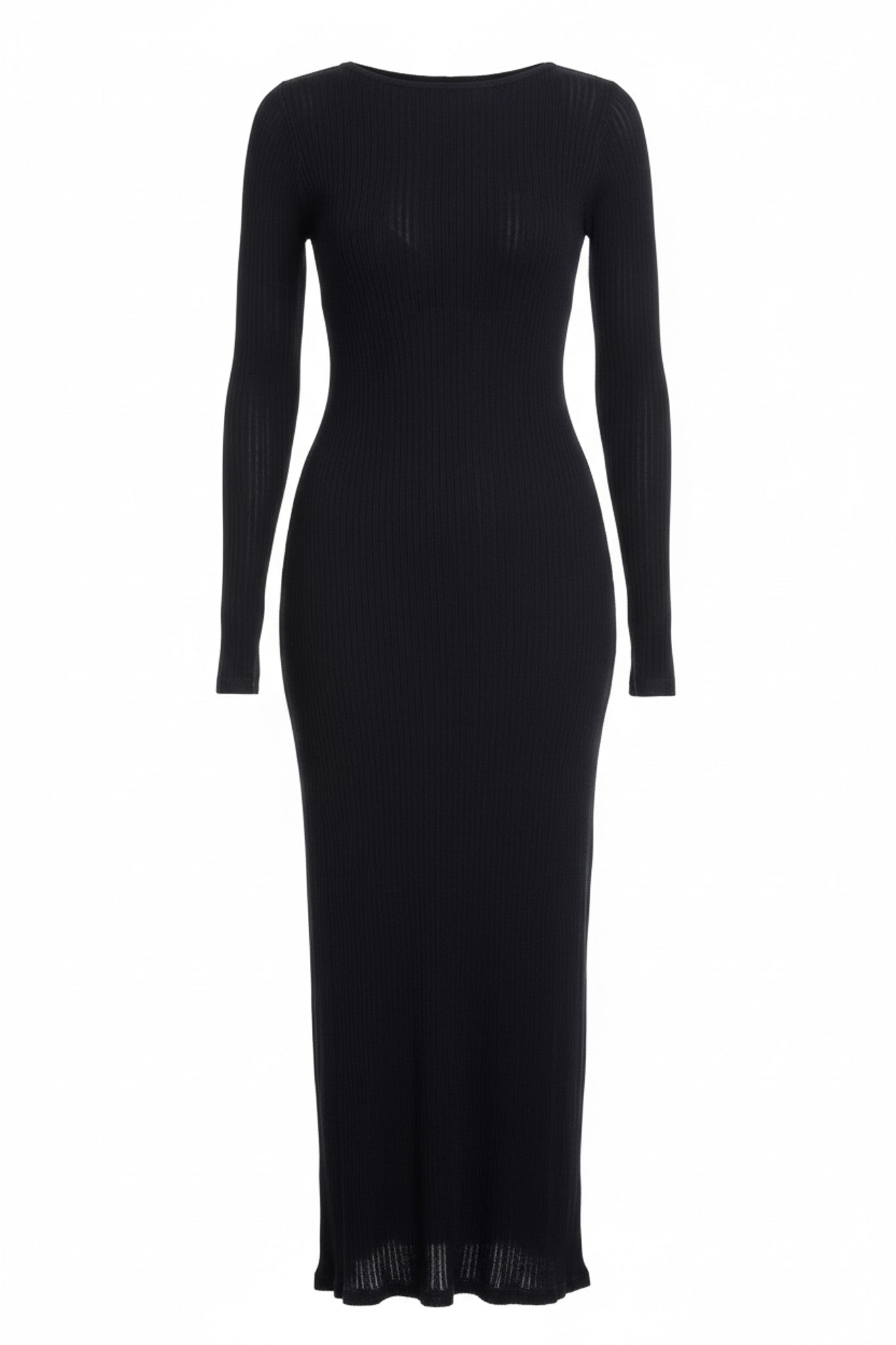 Black long-sleeve dress on a white background