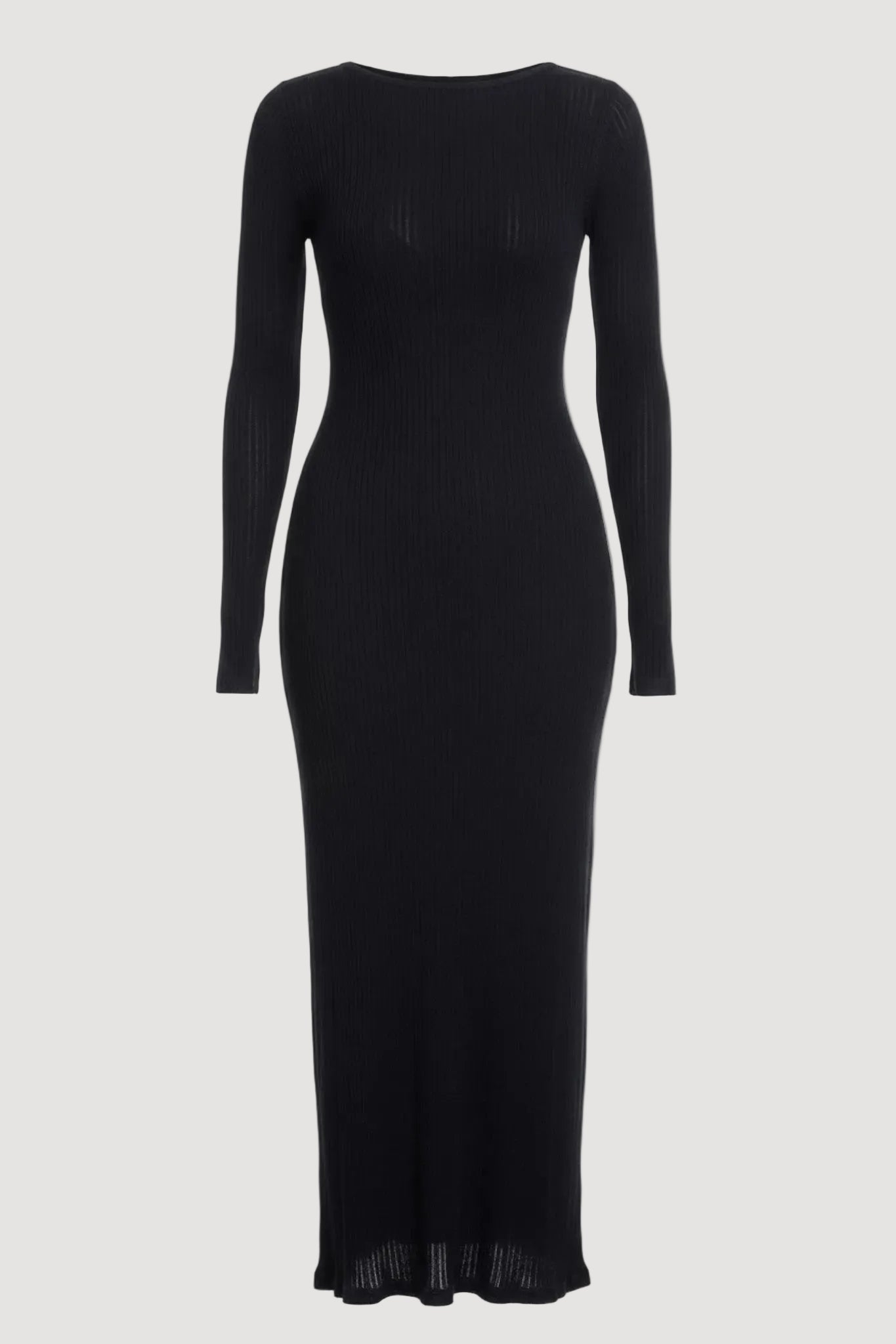 Black long-sleeve dress on a white background