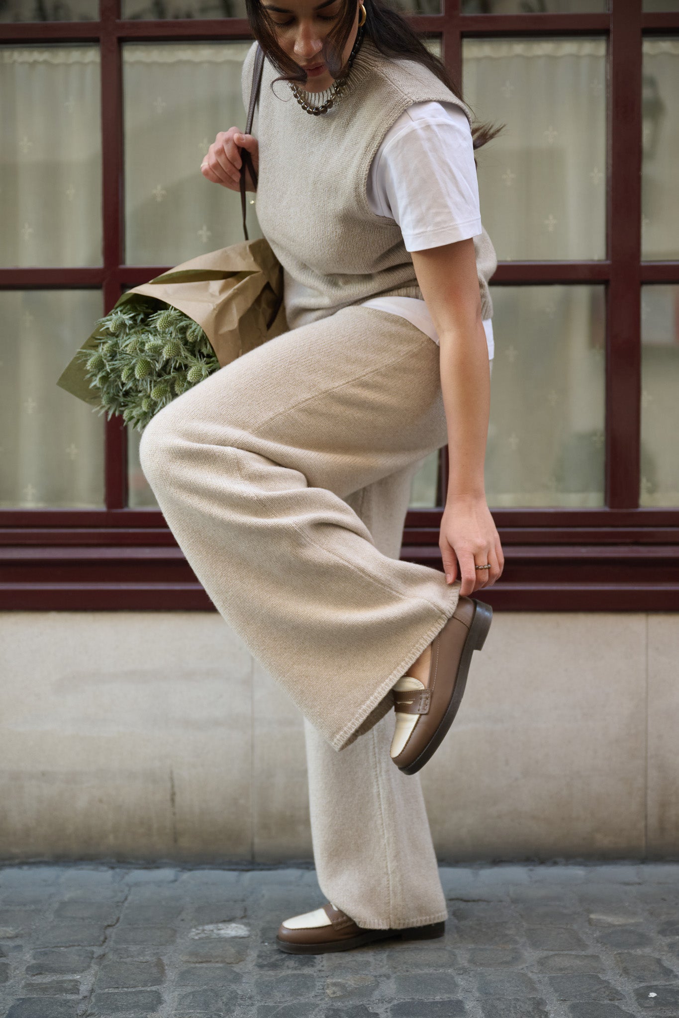 WIDE LEG PANTS CASHMERE/SILK GREIGE