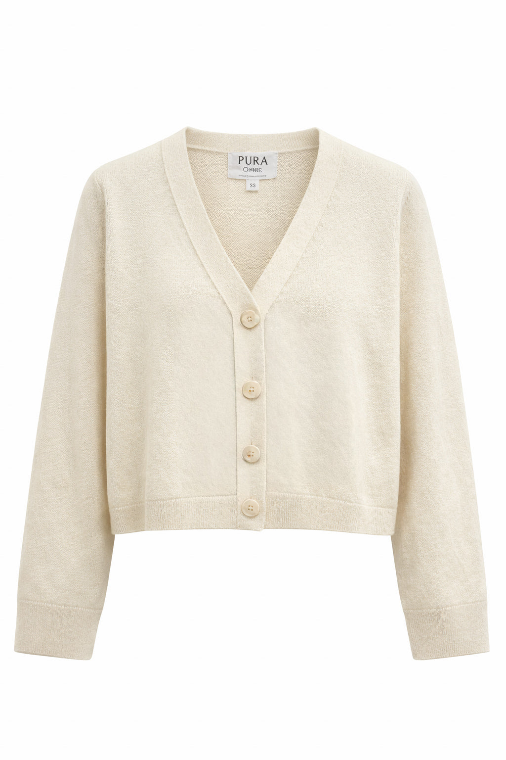 Beige cardigan with buttons on a white background