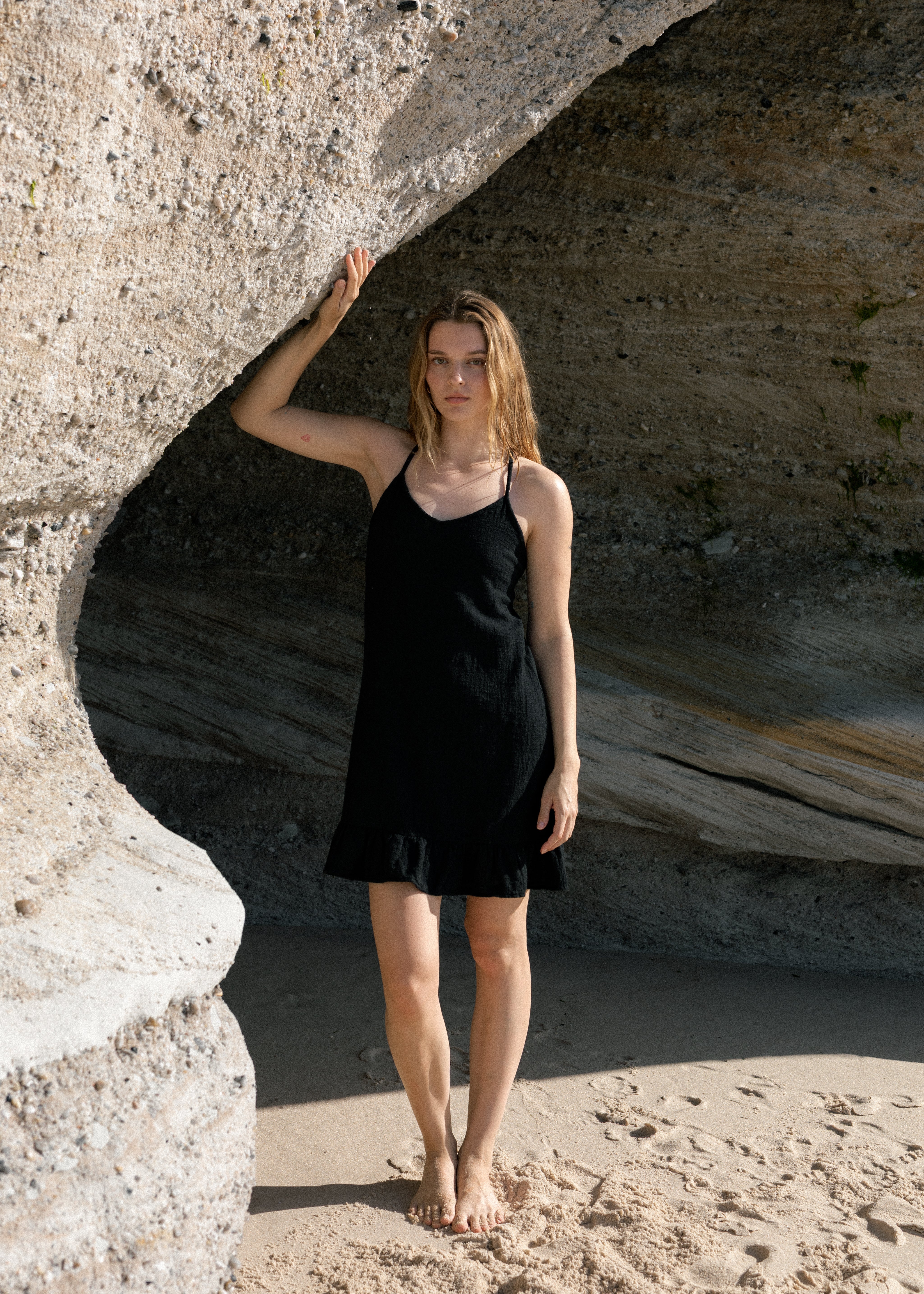 kurzes sommerkleid biobaumwolle schwarz