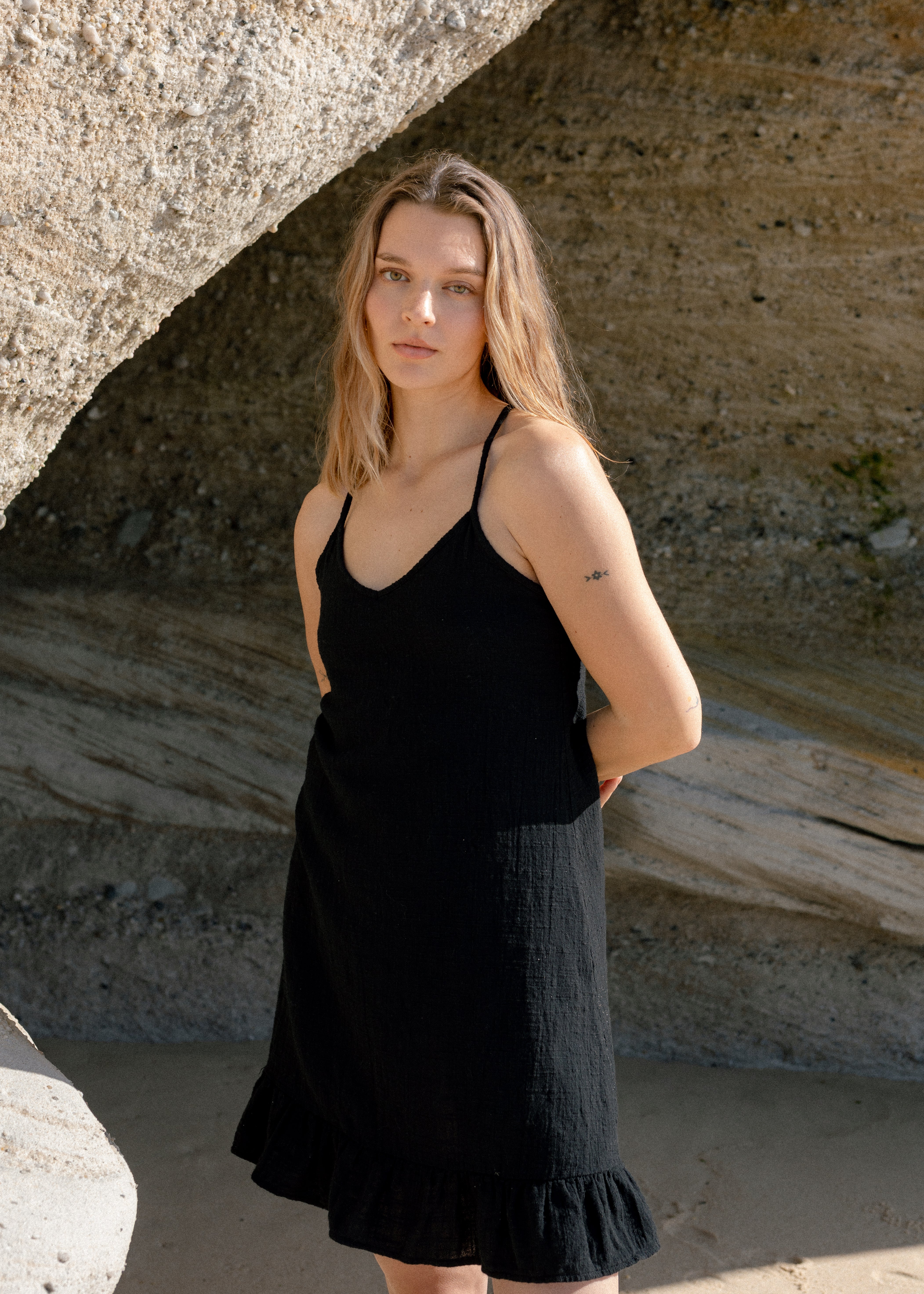 kurzes sommerkleid biobaumwolle schwarz