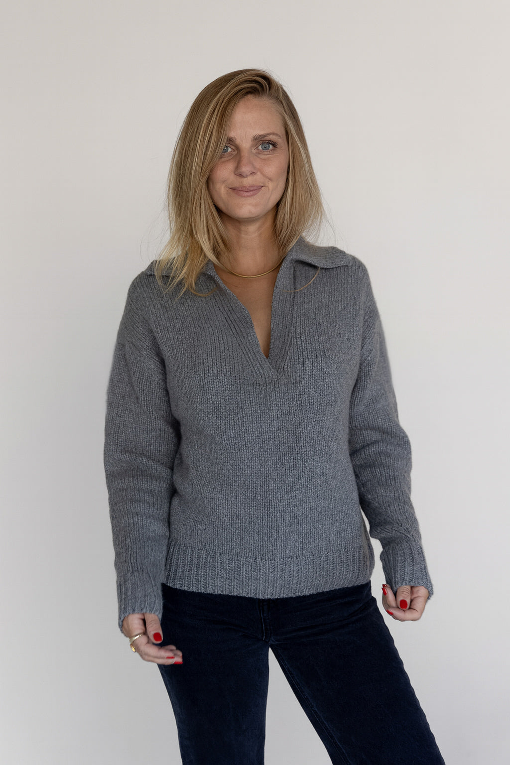 V-NECK SWEATER CASHMERE GREY