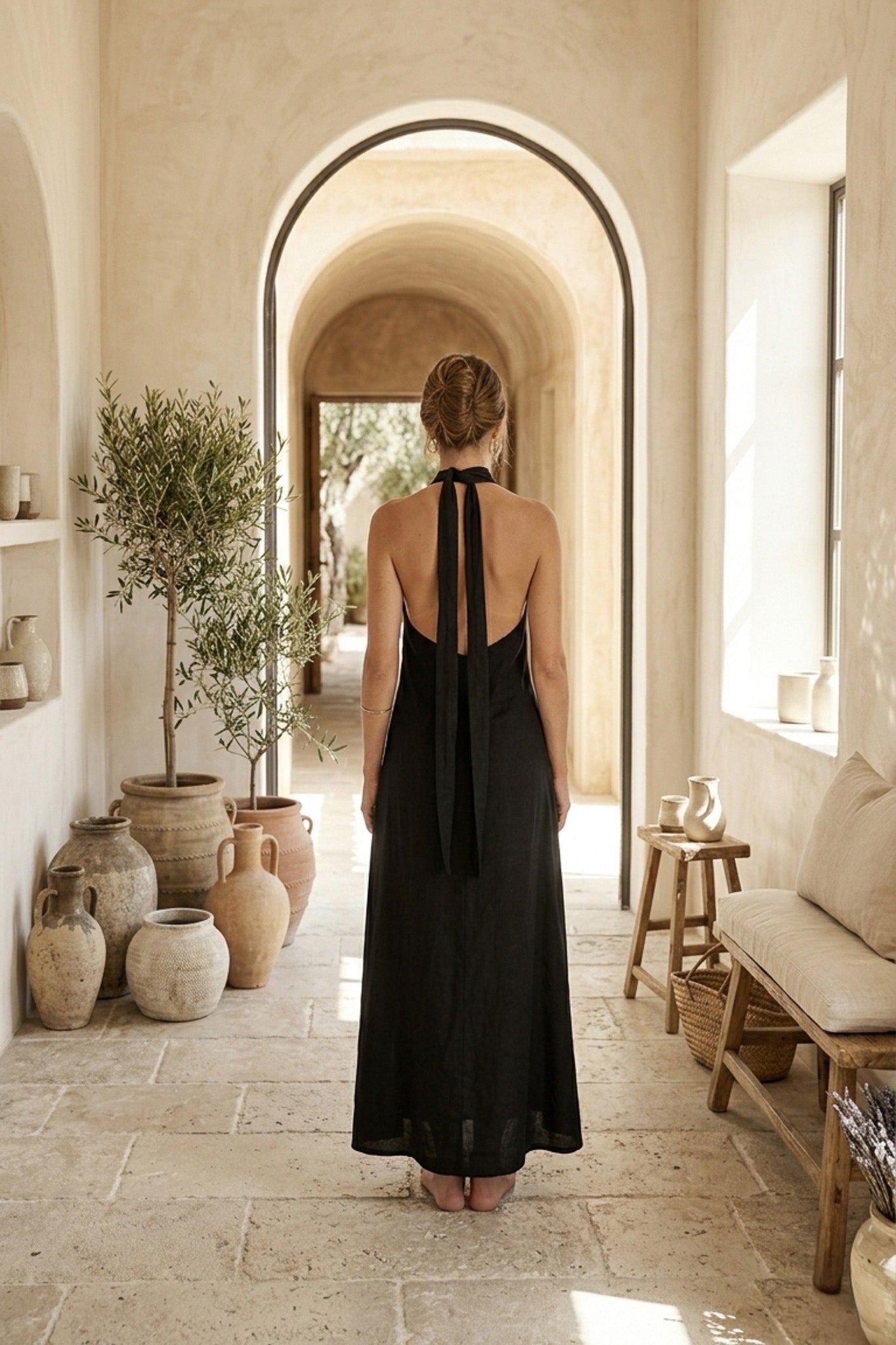 LA ROBE LONGUE EN COTON NOIR