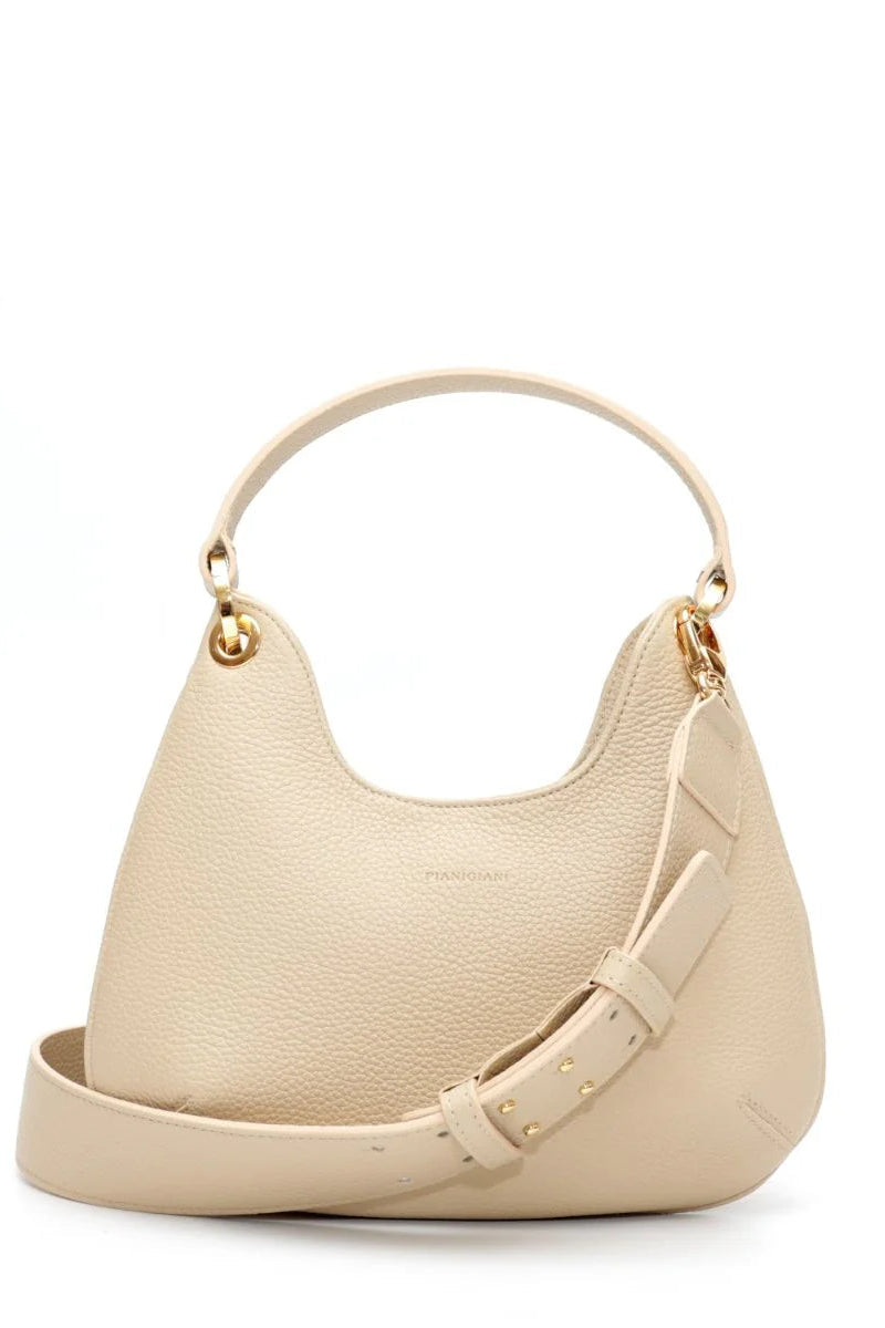 Beige handbag with a strap on a white background