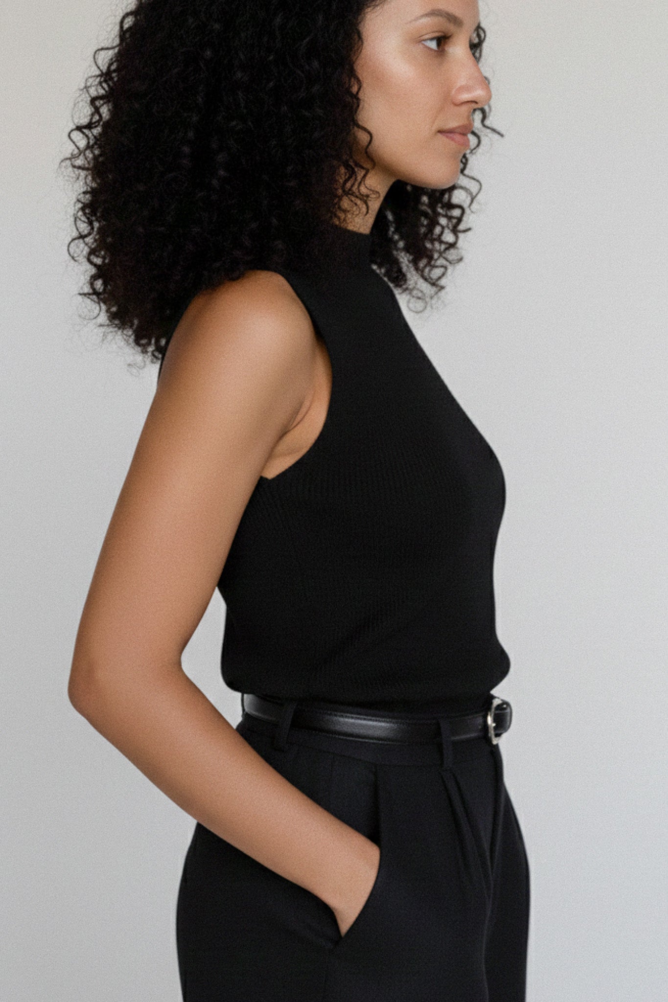 MOCK NECK TANK CASHMERE/SILK BLACK