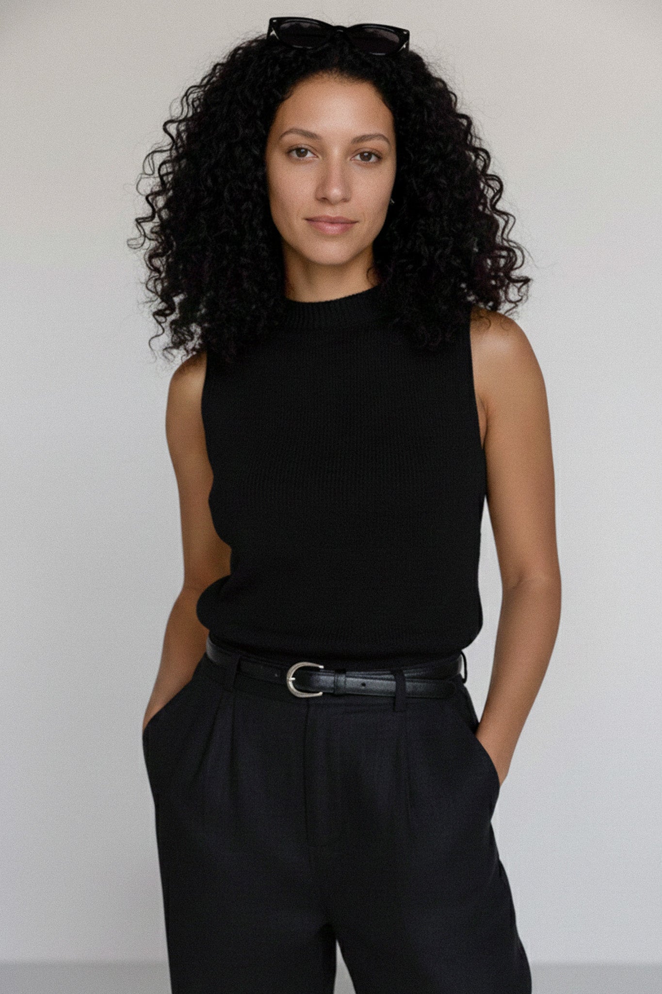 MOCK NECK TANK CASHMERE/SILK BLACK