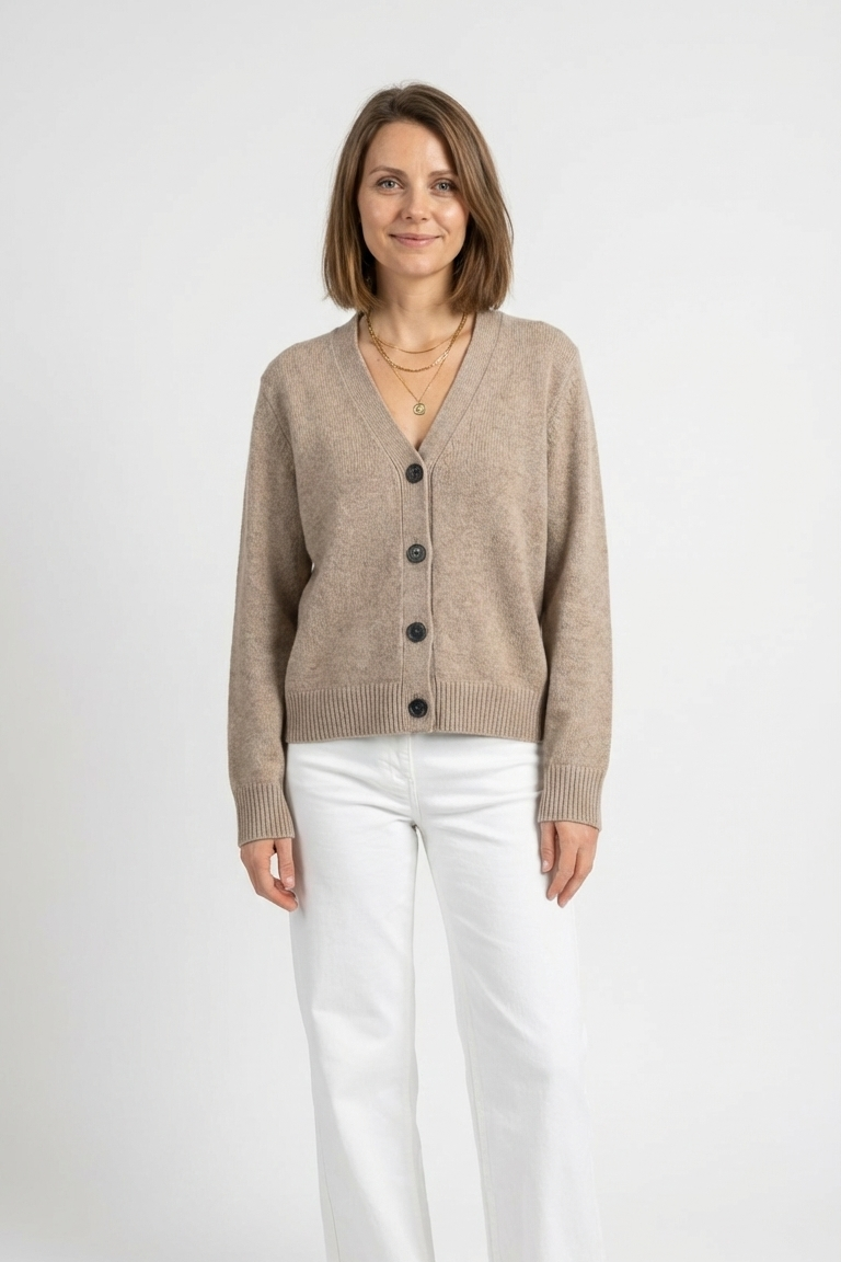 NANA CARDIGAN TAUPE (COTTON / CASHMERE)
